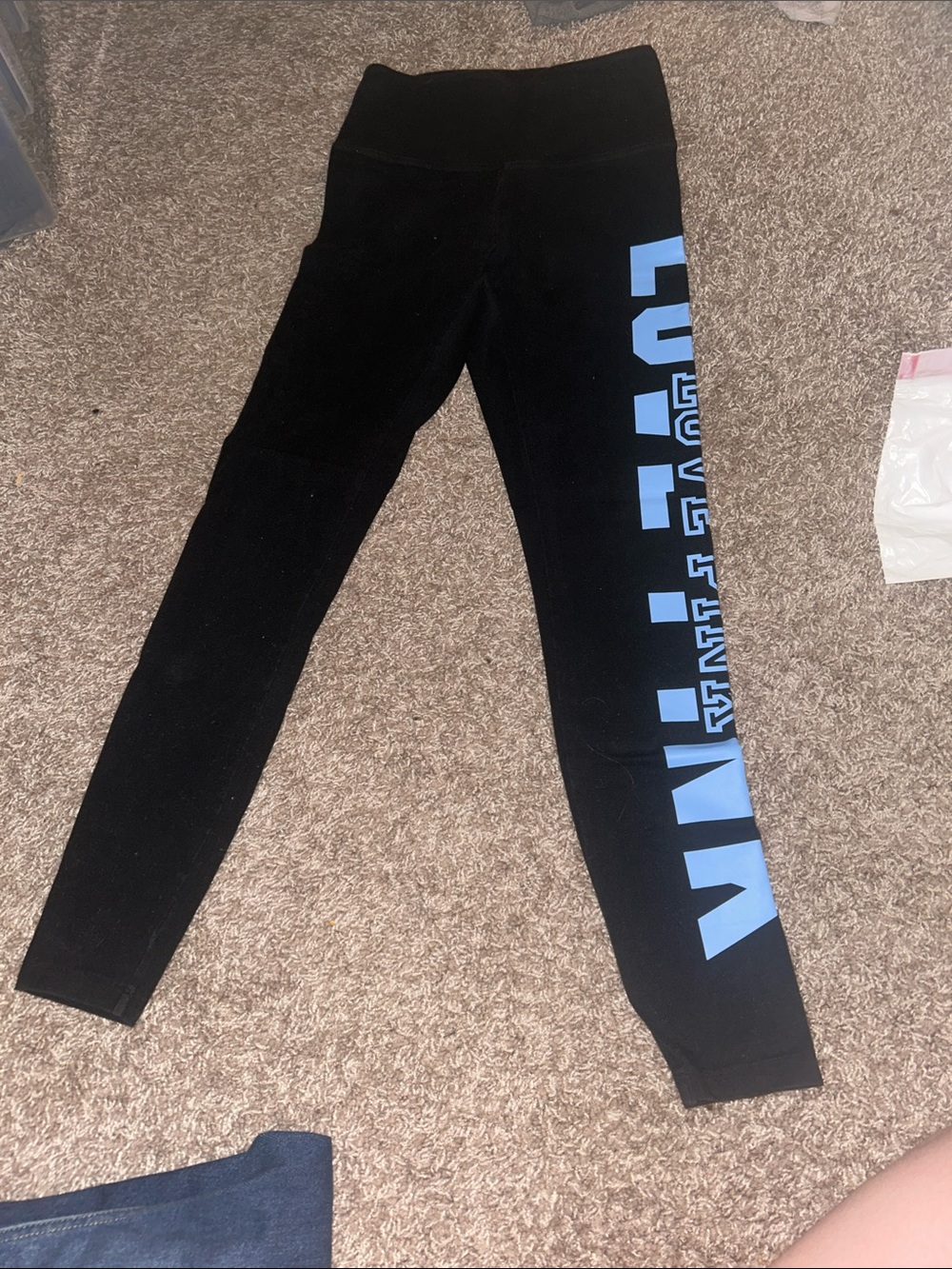 Womens Black Leggings with Blue Side Logo